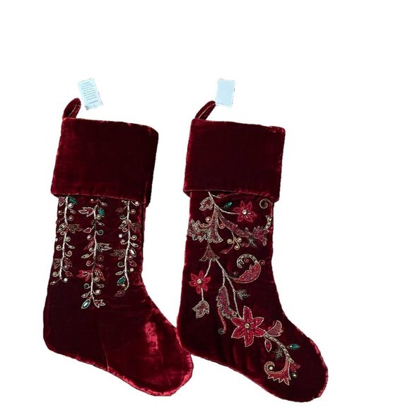 New Neiman Marcus Christmas Magnolia Sequin set of 2 Stockings - Picture 1 of 2